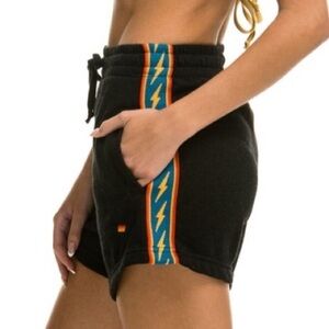 Aviator Nation Lightning Bolt Stripe Black Charcoal Women's Lounge Shorts